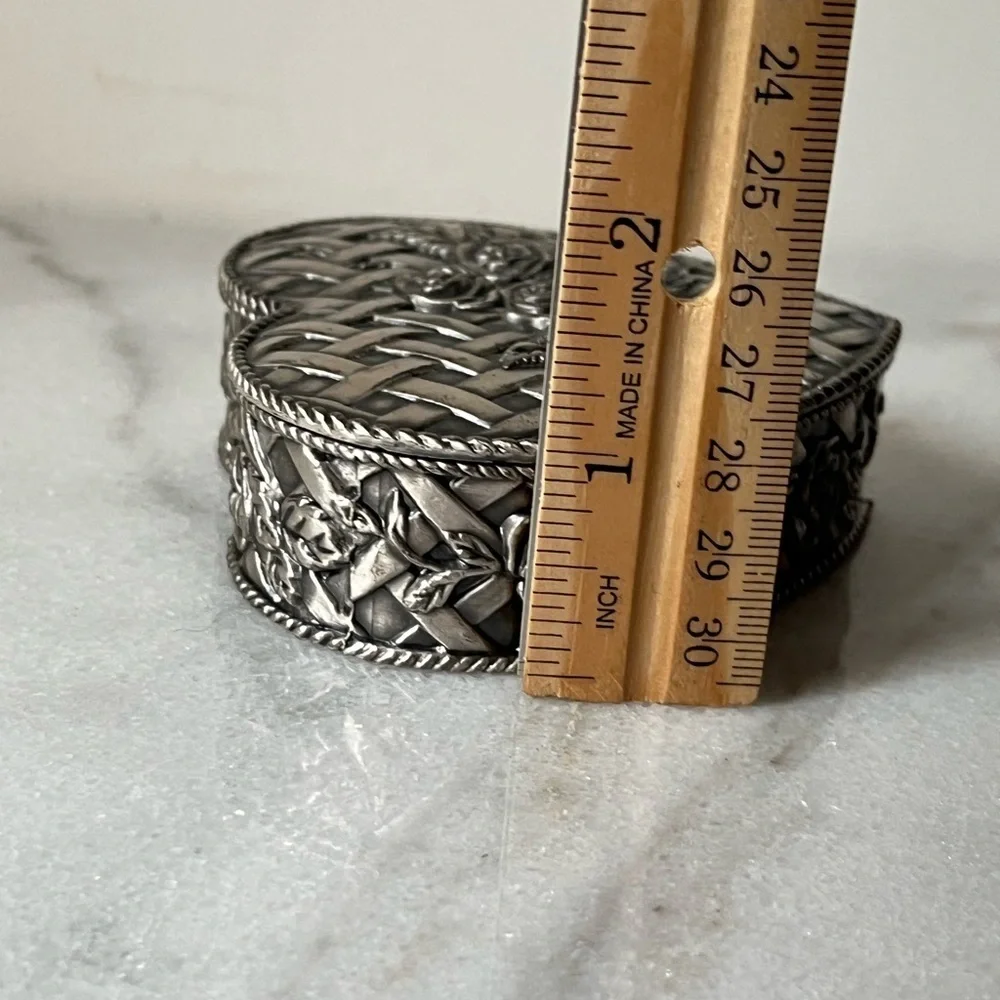 Silver pewter vintage heart shaped trinket box